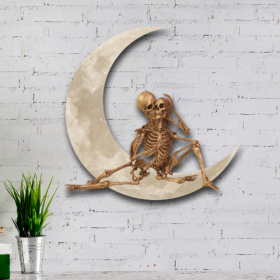 Skeleton Couple On The Moon Hanging Metal Sign Skull Couple Wall Sign QNK1005MSv19a