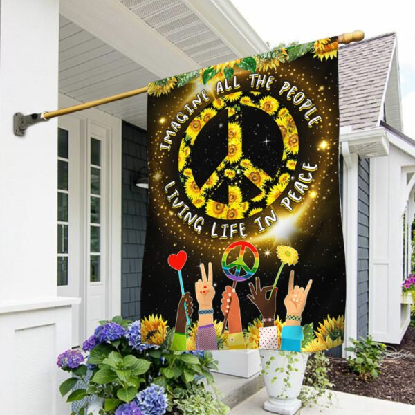 Hippie Flag Imagine All The People Living Life In Peace Sunflower Flag TPT345F
