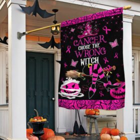 Breast Cancer Awareness with Halloween Witch Flag Cancer Chose The Wrong Witch Flag MLN517F