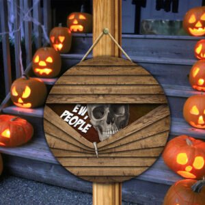 Skull Welcome Halloween Round Wooden Sign MLN547WD