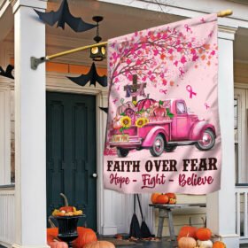 Breast Cancer Awareness Faith Over Fear Pink Pumpkins Breast Cancer with Halloween Flag MLN555F