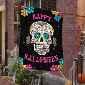 Sugar Skull Day of the Dead Happy Halloween Flag MLN594F