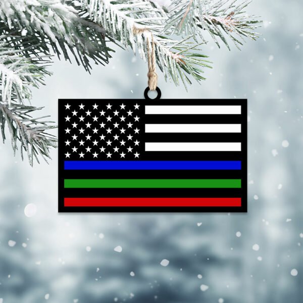 Police Military and Fire Thin Line USA Ornament,  Blue Green Red Line Flag Ornament QNN569O