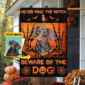 Personalized Halloween Dog Flagwix™ Halloween Flag Never Mind The Witch Beware Of The Dog QTR320FCT