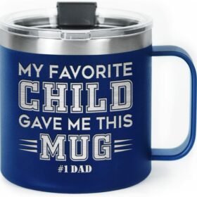 Gifts for Dad from Daughter Son - Laser Engraved 14oz Coffee Mug - My Favorited Child Gave Me This