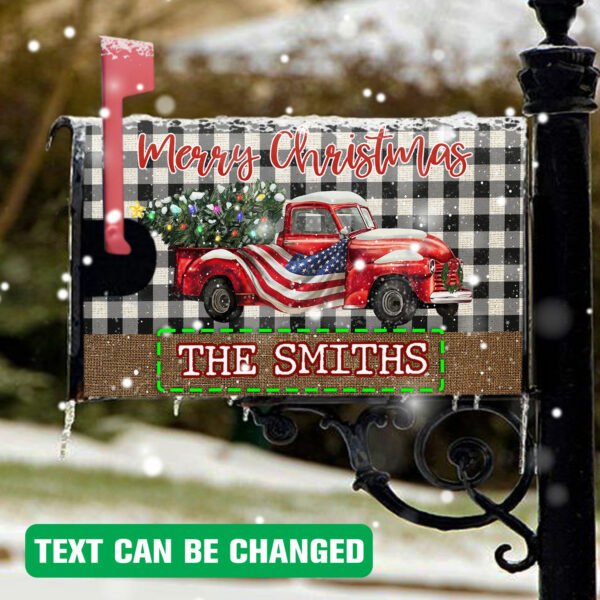 Personalized Red Truck Christmas Family Mailbox Cover Magnetic Custom Family Gift BNN728MBCT