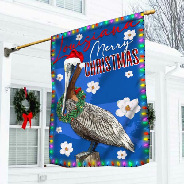 Louisiana Merry Christmas Flag Brown Pelican and Magnolia BNN700F