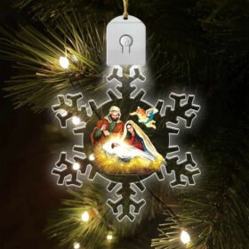 Nativity Of Jesus Christmas Led Acrylic Ornament Light, Snow Flower Ornament, Holy Family, Jesus Is Born TQN703O