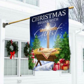 Christmas Begins With Christ Flag Jesus Is Born Baby Jesus In A Manger TQN717F