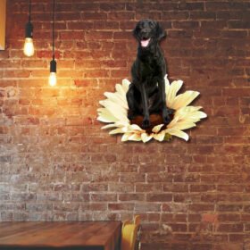 Black Labrador Retriever White Sunflower Hanging Metal Sign QNN625MSv1