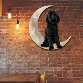 Black Goldendoodle Dog And Moon Hanging Metal Sign QNK879MSv52a