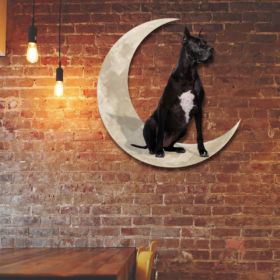 Black Great Dane Dog And Moon Hanging Metal Sign QNK879MSv34c