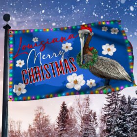 Louisiana Merry Christmas Grommet Flag Brown Pelican and Magnolia BNN700GF