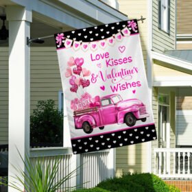Happy Valentine's Day Pink Truck Love Hearts Flag MLN843F