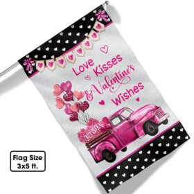 Happy Valentine's Day Pink Truck Love Hearts Flag MLN843F