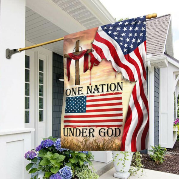 One Nation Under God Christian Cross American Flag MLN804F