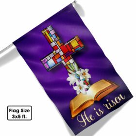 Stained Glass Christian Cross Jesus Christ Easter He Is Risen Flag MLN898F