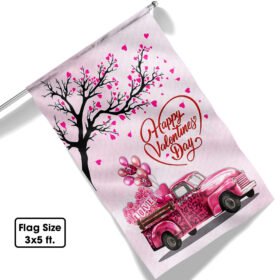 Happy Valentine's Day Flag Pink Truck Valentine Home Decor TQN841F