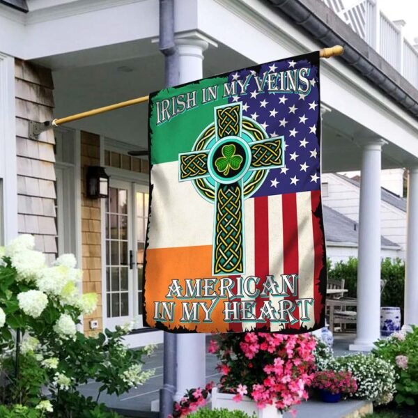 Irish Celtic Cross Flag Irish In My Veins American In My Heart Flag MLN1020F