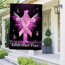 Breast Cancer Awareness Flag Faith Over Fear Cross TQN830F