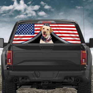 Yellow Labrador Retriever Rear Window Decal Patriotic Dog BNT408CDv1