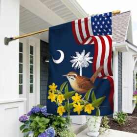 South Carolina Yellow Jessamine Flower and Carolina Wren Bird Flag MLN1141F