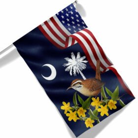 South Carolina Yellow Jessamine Flower and Carolina Wren Bird Flag MLN1141F