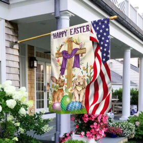Happy Easter, Christian Cross, Bunny Easter Flag TPT619F