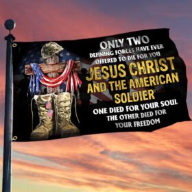 U.S. Veteran Day Grommet Flag Jesus Christ And The American Soldier TQN1013GF