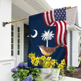 South Carolina With Carolina Wren Bird and Yellow Jessamine Flower Flag TPT775Fv2