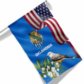 Oklahoma State Scissor-tailed Flycatcher Bird and  Mistletoe Flower Flag MLN1141Fv37