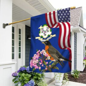 Connecticut State  American Robin Bird and Mountain Laurel Flower Flag MLN1141Fv15