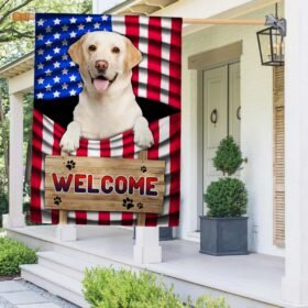 Yellow Labrador Dog Welcome American Flag TQN1135Fv1a
