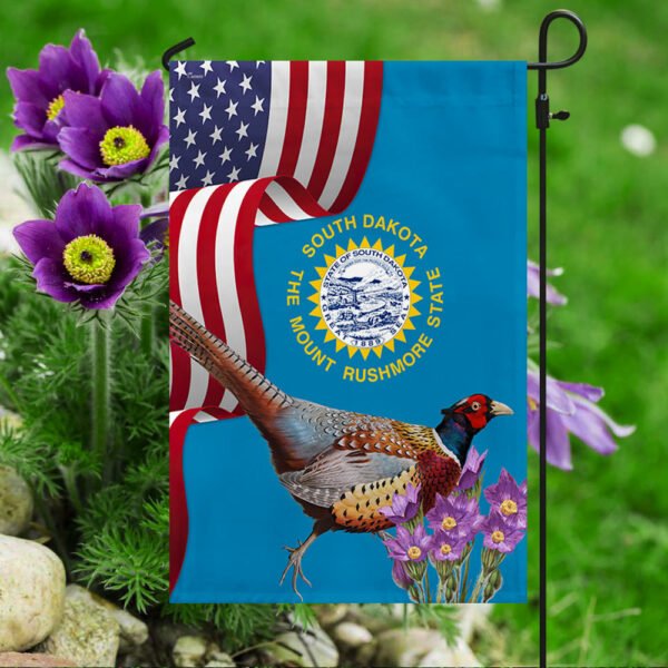 South Dakota State Pasqueflower and Ring-necked Pheasant Flag MLN1141Fv17