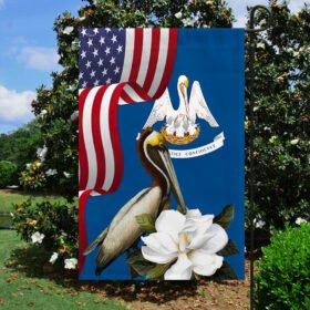 Louisiana Brown Pelican Bird and Magnolia Flower Flag MLN1141Fv14