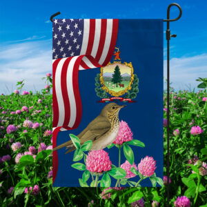 Vermont State Hermit Thrush Bird and Red Clover Flower Flag MLN1141Fv8