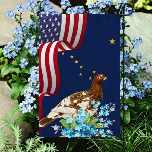 Alaska State  Willow Ptarmigan Bird and Forget-Me-Not Flower Flag MLN1141Fv10