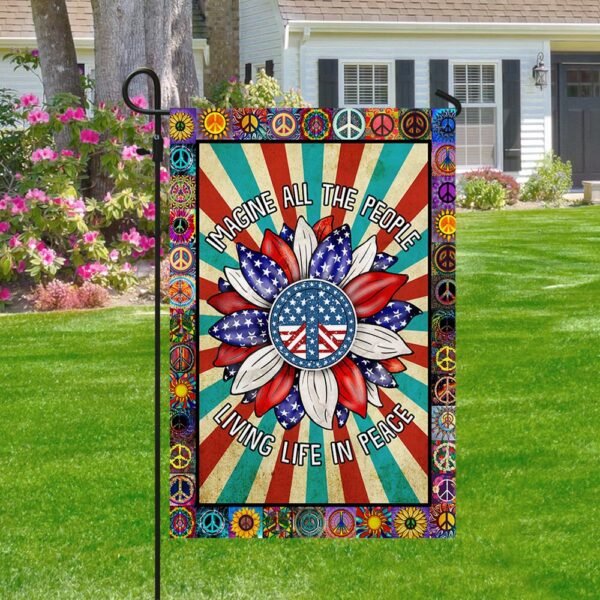 Hippie Peace Sign American Flag Imagine All The People Living Life In Peace MLN1284F