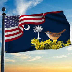 South Carolina Yellow Jessamine Flower and Carolina Wren Bird Grommet Flag MLN1141GF