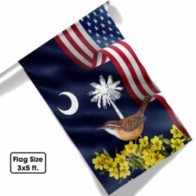 South Carolina Yellow Jessamine Flower and Carolina Wren Bird Two-Sided Flag MLN1258F