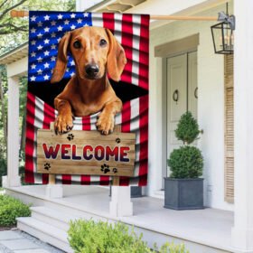 Red Dachshund Dog Welcome American Flag TQN1135Fv3a