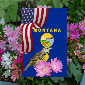 Montana State Meadowlark Bird and Bitterroot Flower Flag MLN1141Fv18