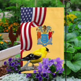 New Jersey State Eastern Goldfinch Bird and Purple Violet Flower Flag MLN1141Fv19