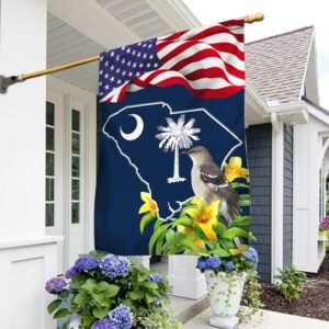 South Carolina With Carolina Wren Bird and Yellow Jessamine Flower Flag TPT775Fv2