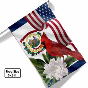 West Virginia Cardinal and Rhododendron Flower Two-Sided Flag MLN1258Fv3