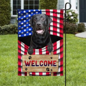 Black Labrador Dog Welcome American Flag TQN1135Fv1