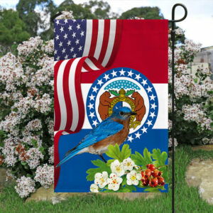 Missouri State Bluebird and White Hawthorn Flower Flag MLN1141Fv32