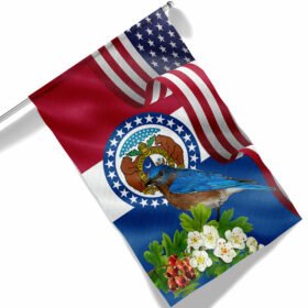 Missouri State Bluebird and White Hawthorn Flower Flag MLN1141Fv32