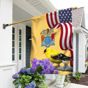 New Jersey State Eastern Goldfinch Bird and Purple Violet Flower Flag MLN1141Fv19