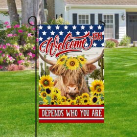 Highland Cow With Sunflowers Flag Welcome-ish Depends Who You Are MLN1218F